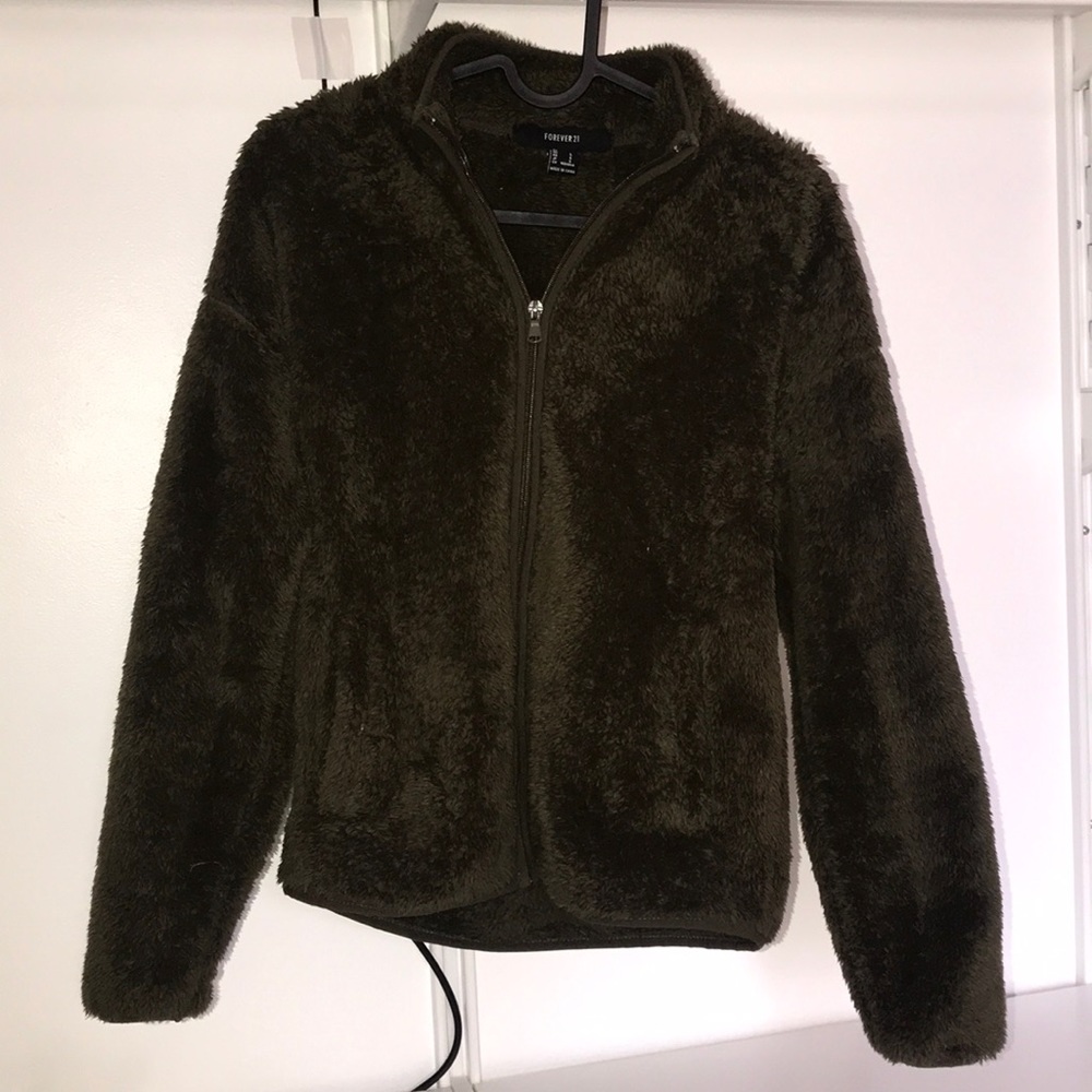 forever 21 fuzzy jacket - army green